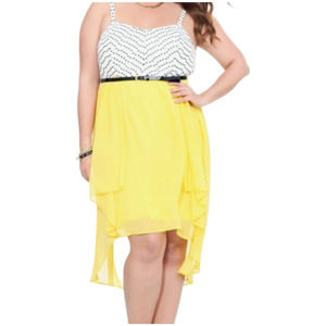 TORRID WOMENS HIGH LOW YELLOW GEOMETRIC LAYERED DRESS SIZE 14 ADJUSTABLE STRAP